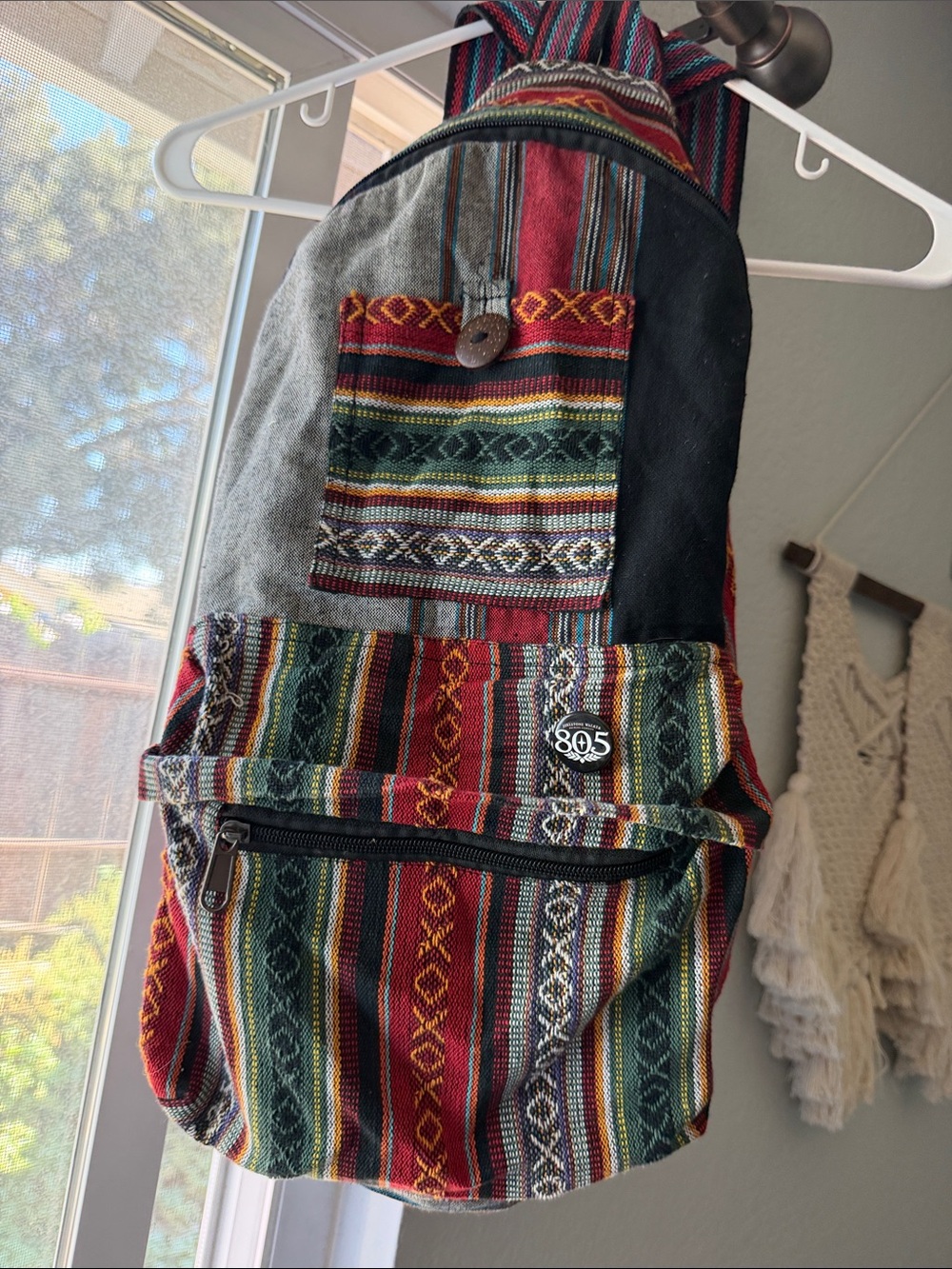 Patterned Multicolor Canvas Backpack - Boho Stripe Women Bag